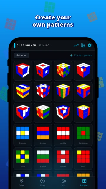 Create your own patterns: library of patterns and flags to reproduce on the cube