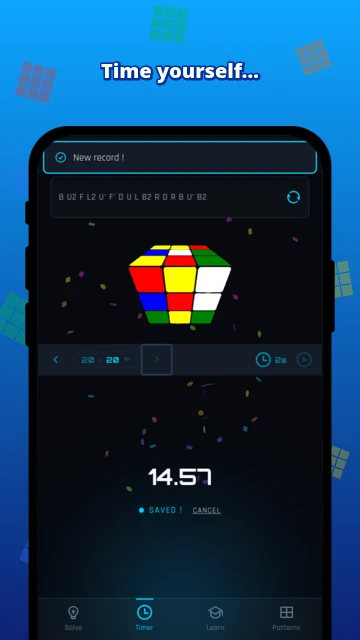 Time yourself: speedcubing timer with scramble and a new 14.57 s record
