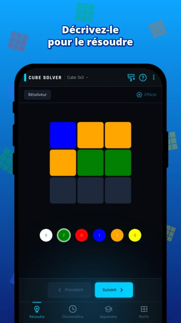 Décrivez-le pour le résoudre : saisie des couleurs d'une face du cube 3x3 avec la palette de couleurs
