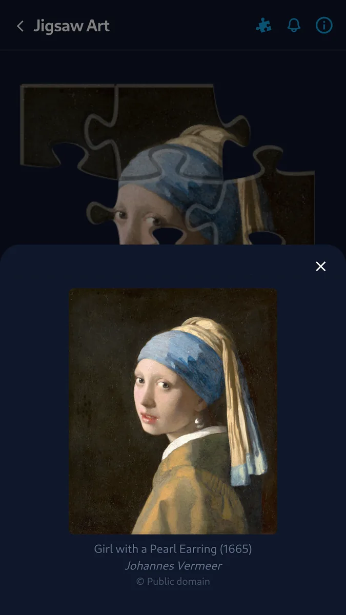 Girl with a Pearl Earring detail card with the choice of piece count