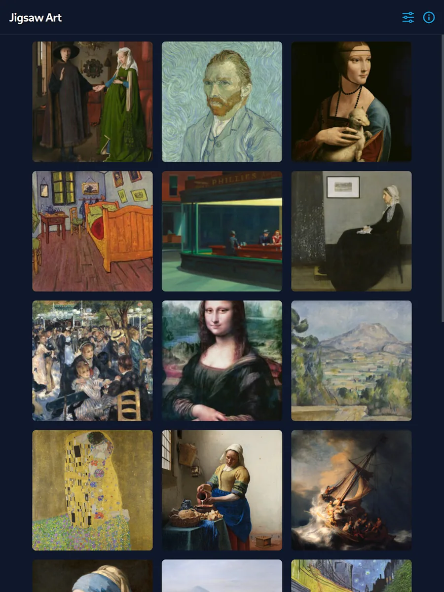 Jigsaw Art sur tablette : galerie de tableaux célèbres