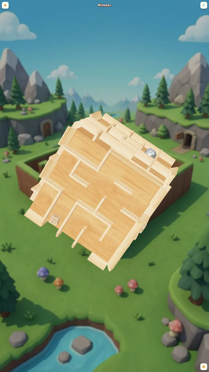 Minotor: tilted cube, the ball rolling toward an edge