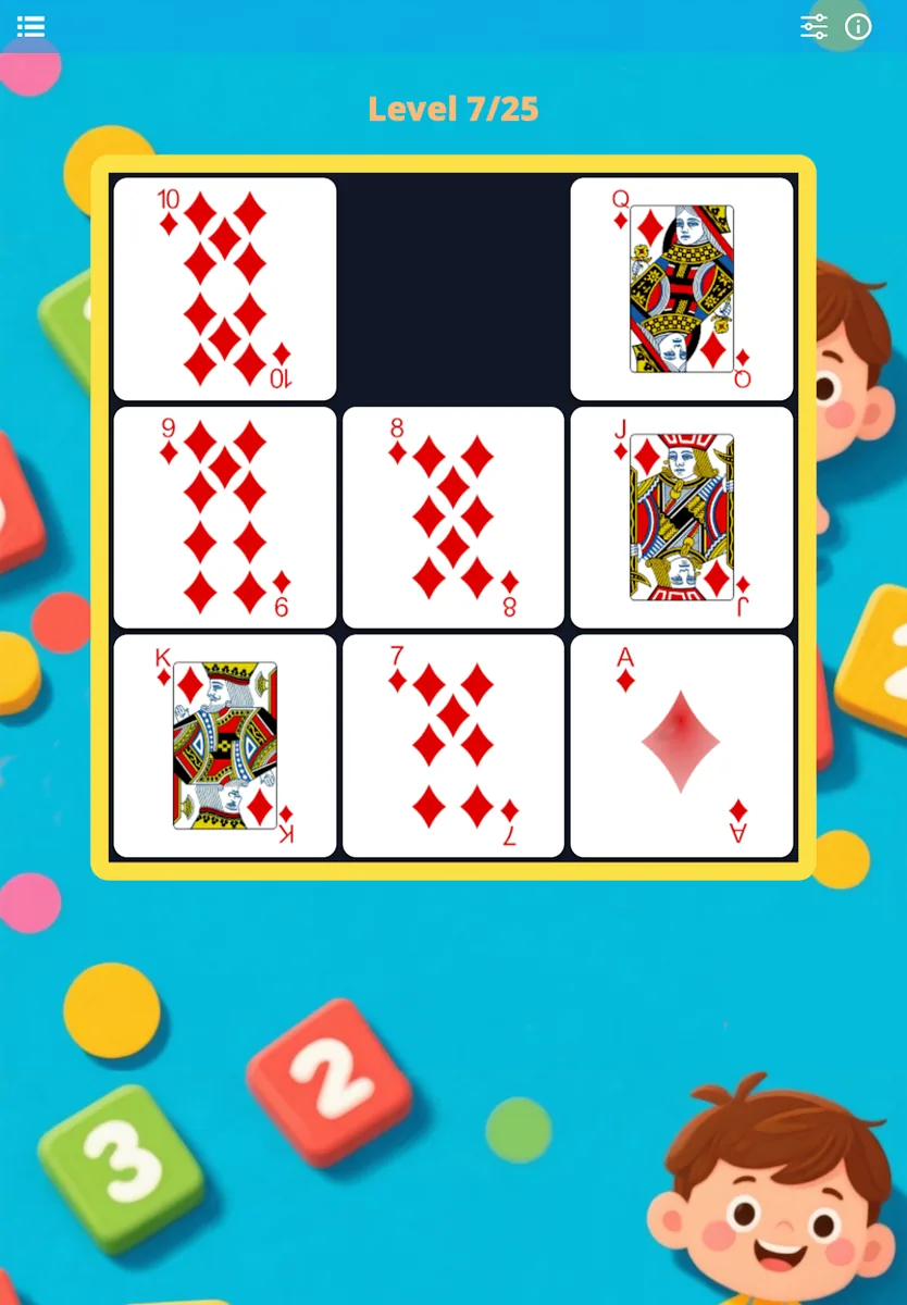 Taq Puzzle on a tablet, level 7: playing cards to put back in order